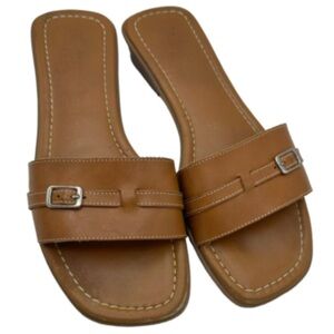 Montego Bay leather Tan Slide Sandals Sz 8 made in Brazil